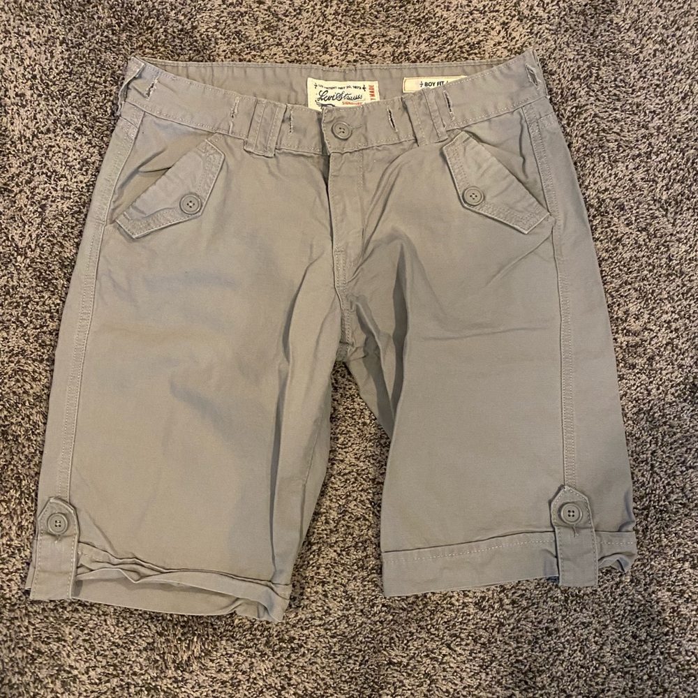 Levis Strauss 12 Shorts Gray Boy Fit 100 Cotton Flap Pocket Bermuda Missing Belt